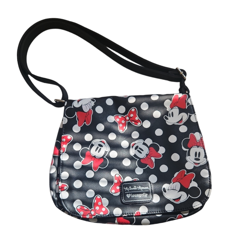 Disney store loungefly shoulder bag with adjustable strap minnie print